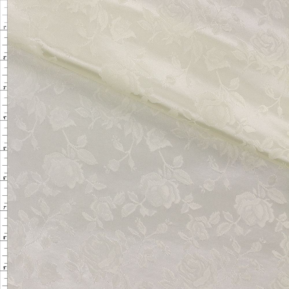 Ivory Satin Floral Jacquard Fabric By The Yard