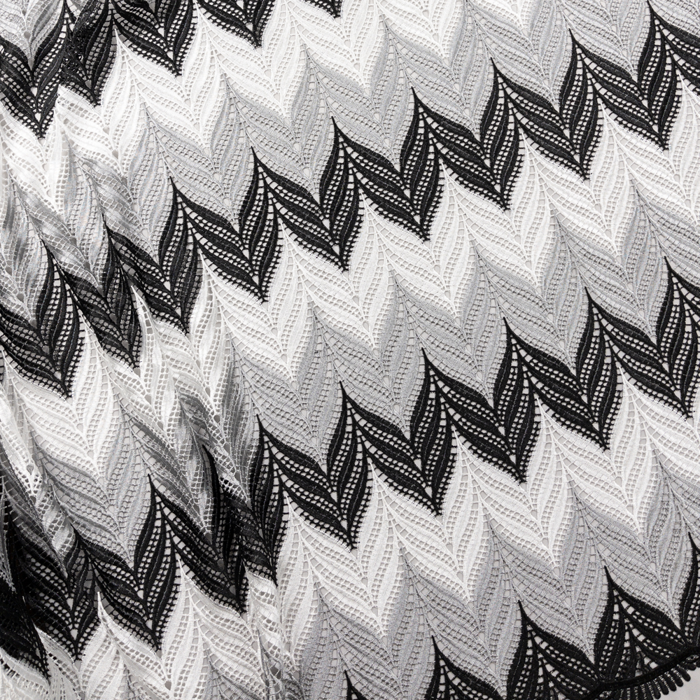 Black, Grey, and White Leaf Double Scalloped Lace