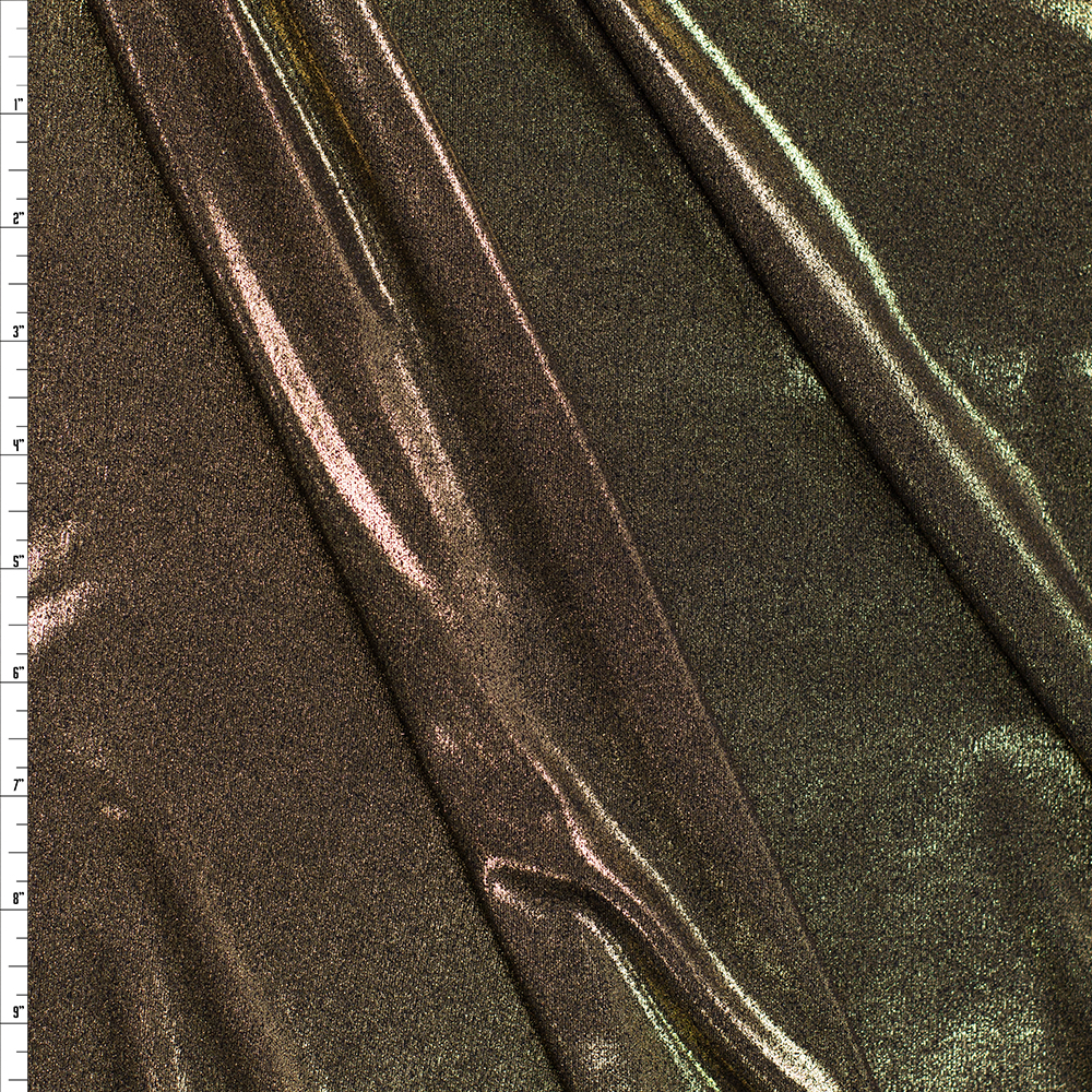 Gold on Black Metallic Shimmer Stretch Knit Fabric By The Yard