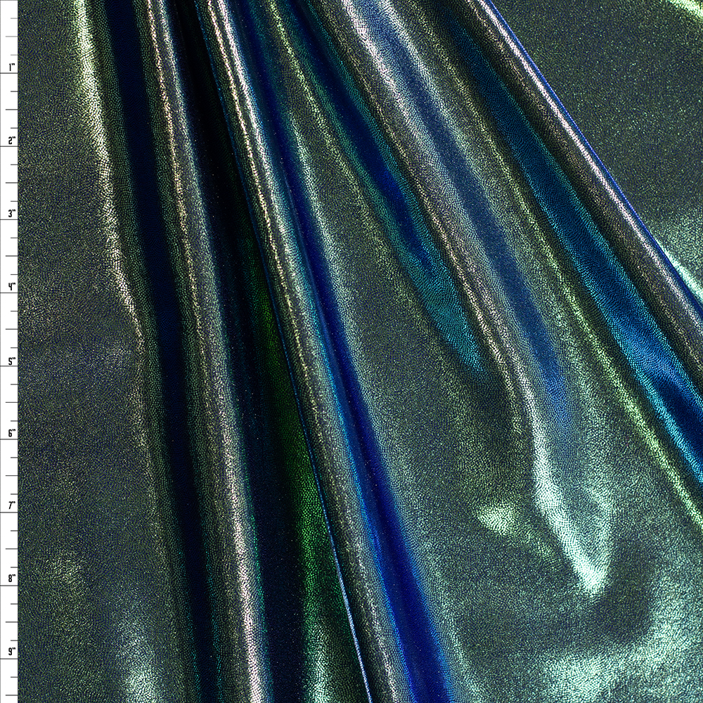 Iridescent Blues and Greens on Navy Mystique Nylon/Spandex Fabric By The Yard
