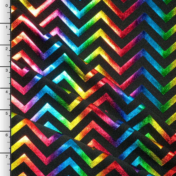 Rainbow Chevron Metallic on Black Nylon/Lycra