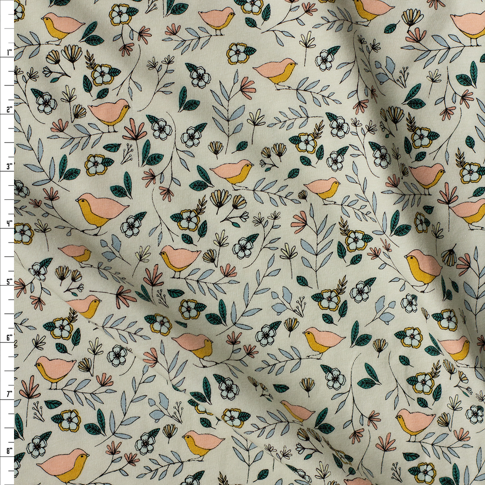Love Story Lovebirds Celeste Cotton/Spandex Knit by Art Gallery Fabrics Fabric By The Yard