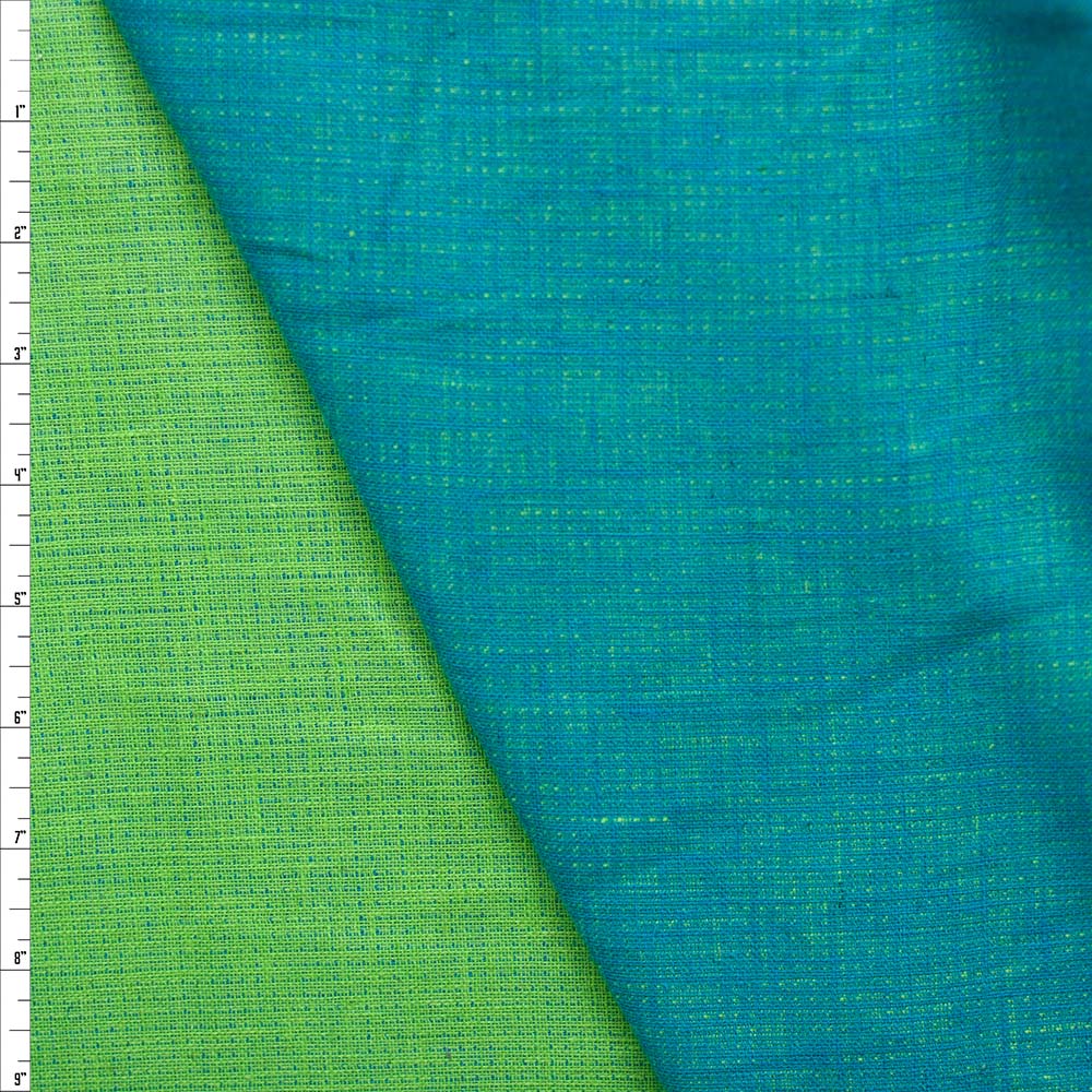 Teal and Lime Reversible Rayon/Linen Fabric By The Yard