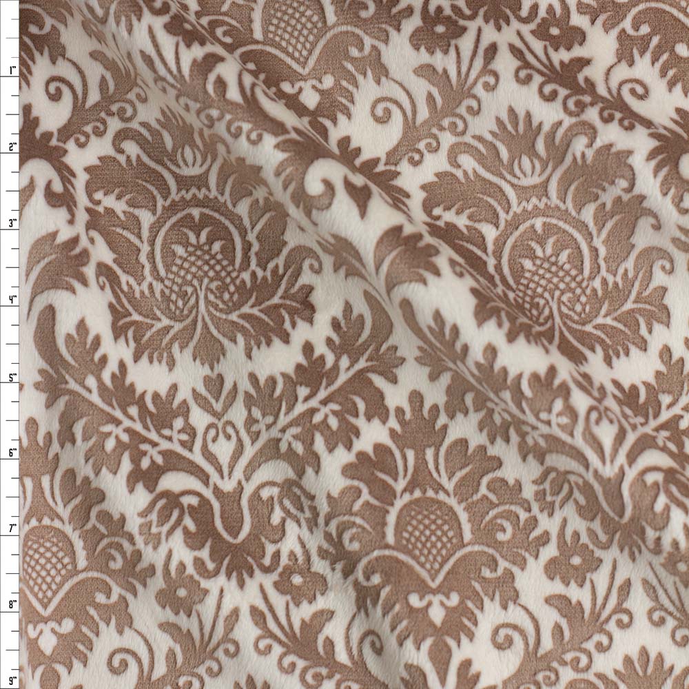 Tan and Offwhite Medallion Embossed Cuddle Fabric By The Yard