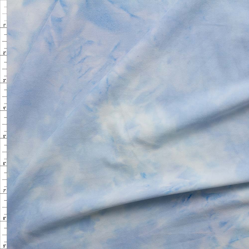 Light Blue Cloud Tie Dye Double Brushed Poly/Spandex Fabric By The Yard