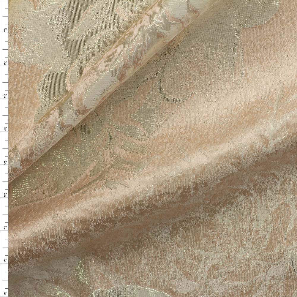 Gold and Ivory Large Floral Designer Brocade Fabric By The Yard
