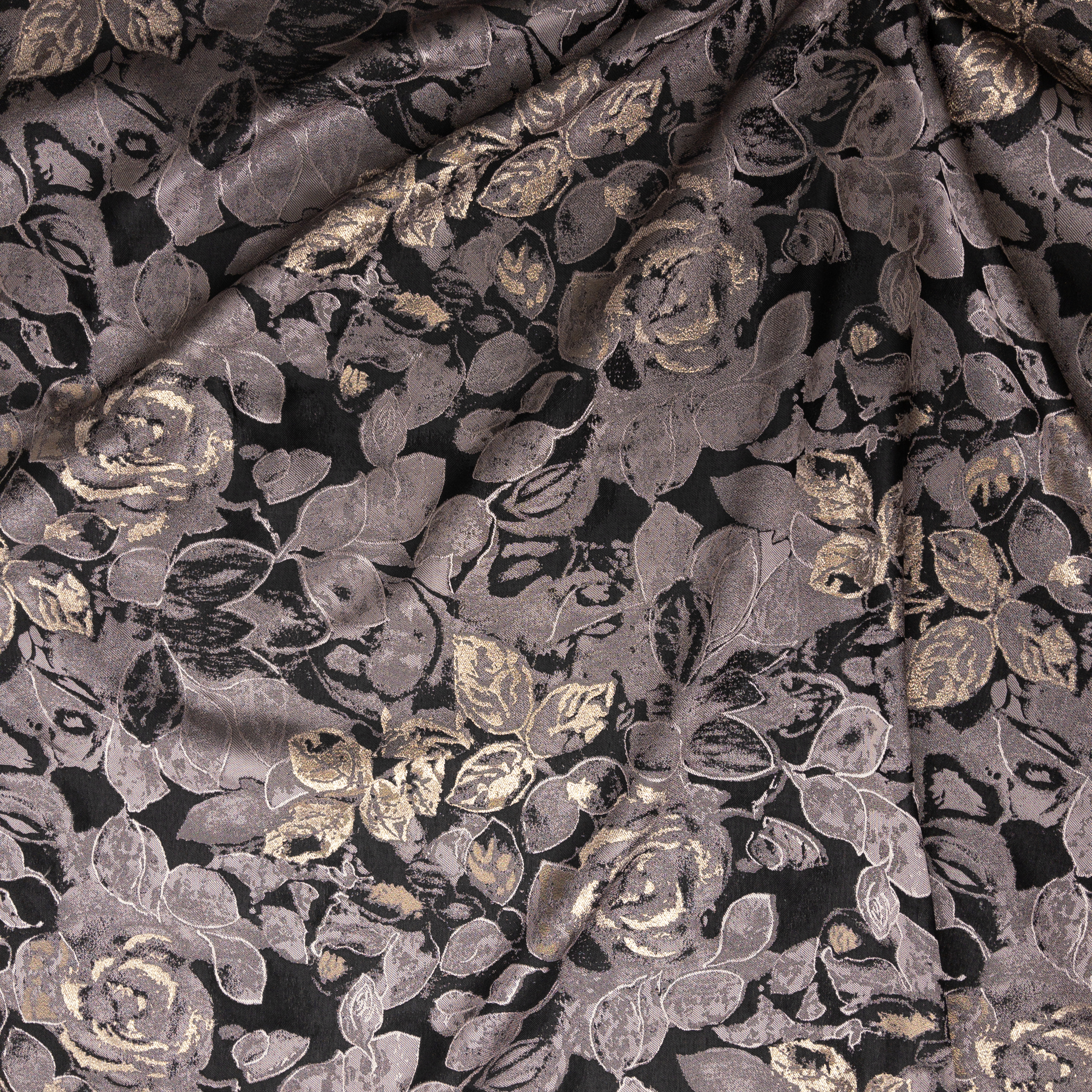 Bronze Rose and Leaves Designer Brocade Fabric By The Yard - Wide shot