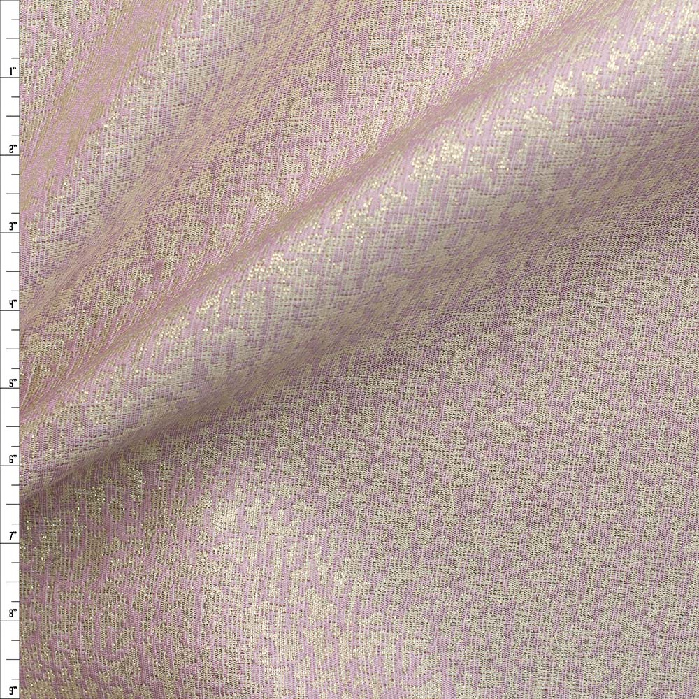 Pink, Ivory, and Metallic Gold Textured Designer Brocade Fabric By The Yard