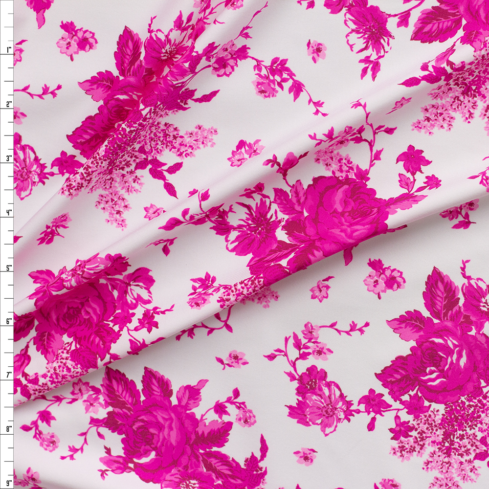 Hot Pink Antique Floral Nylon/Spandex Fabric By The Yard