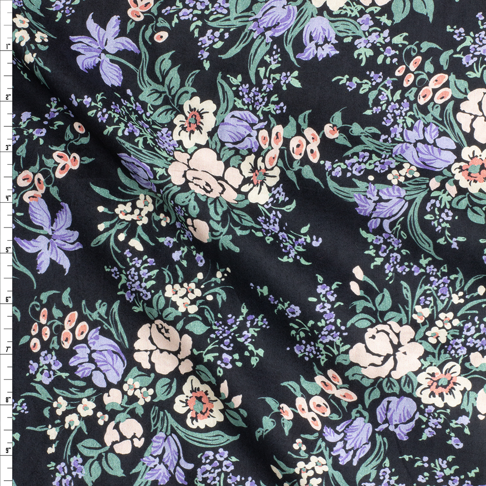 Wisteria Floral on Charcoal London Calling Cotton Lawn from Robert Kaufman Fabric By The Yard