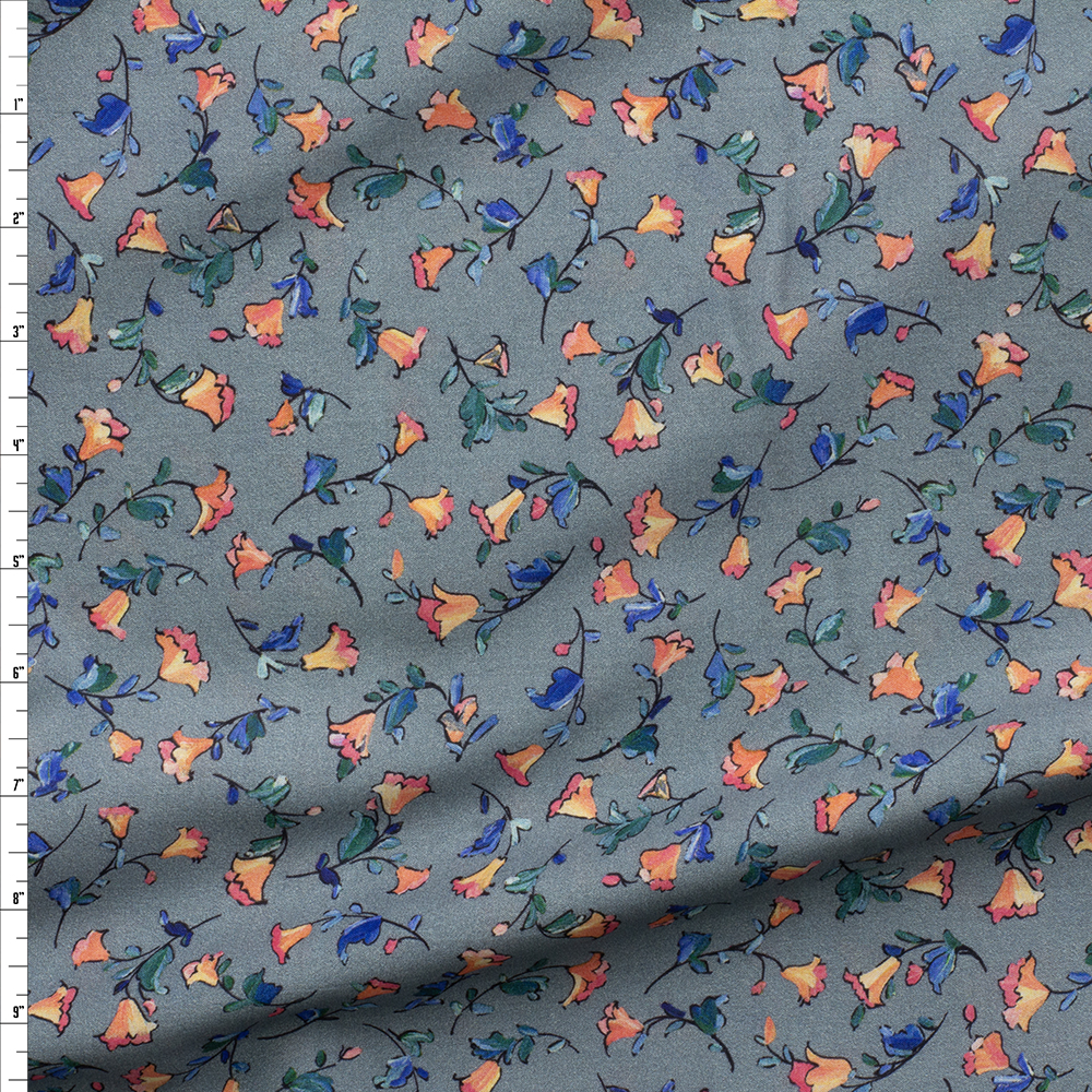 Pink and Blue Flowers on Charcoal London Calling Cotton Lawn from Robert Kaufman #26954 Fabric By The Yard