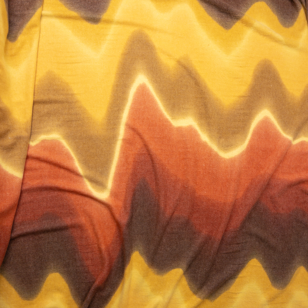 Red, Tan, Mustard, and Brown Vertical Wave Stripe Stretch Brushed Sweater Knit #26964 Fabric By The Yard - Wide shot