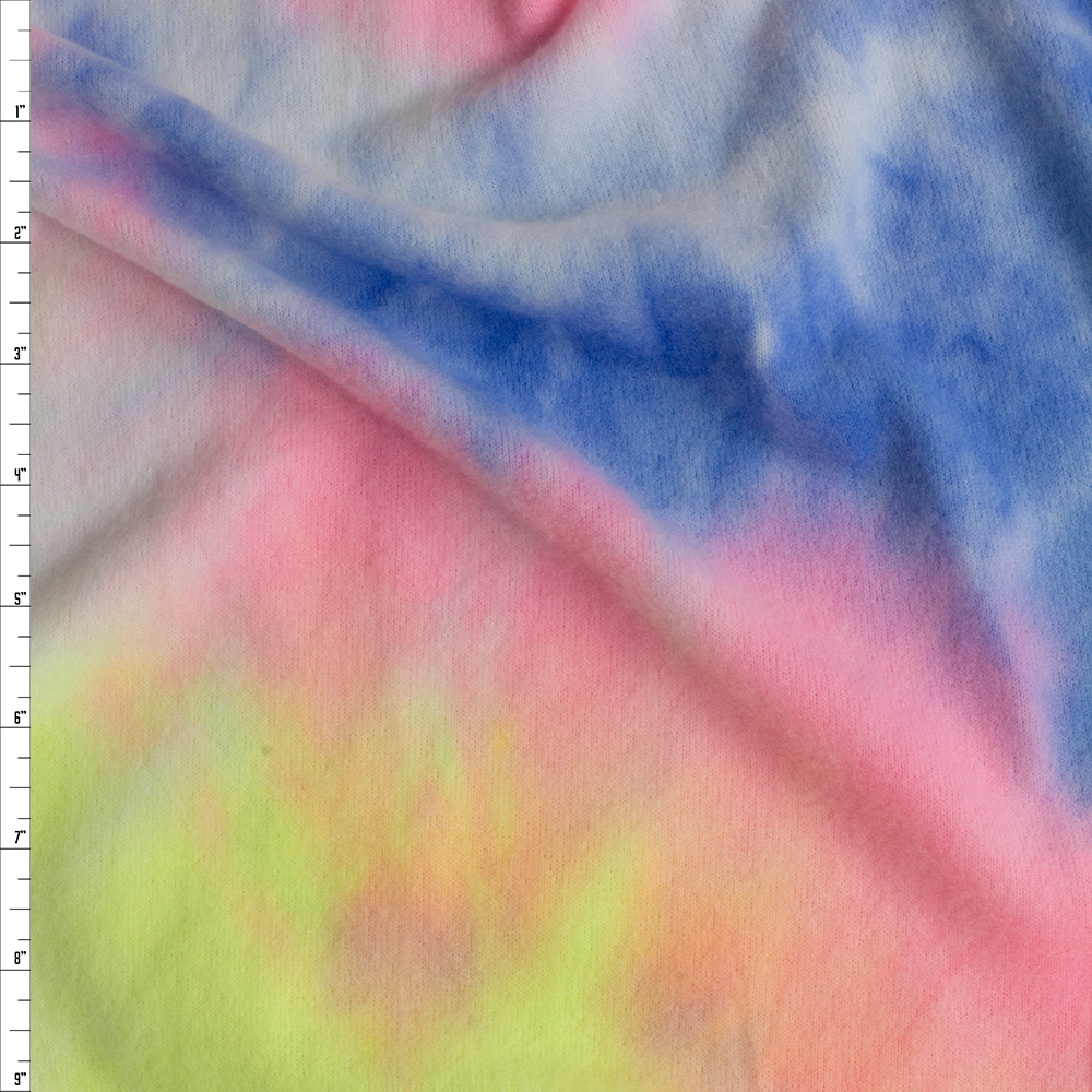 Pink, Yellow, and Blue Tie Dye Stretch Brushed Sweater Knit #26966 Fabric By The Yard