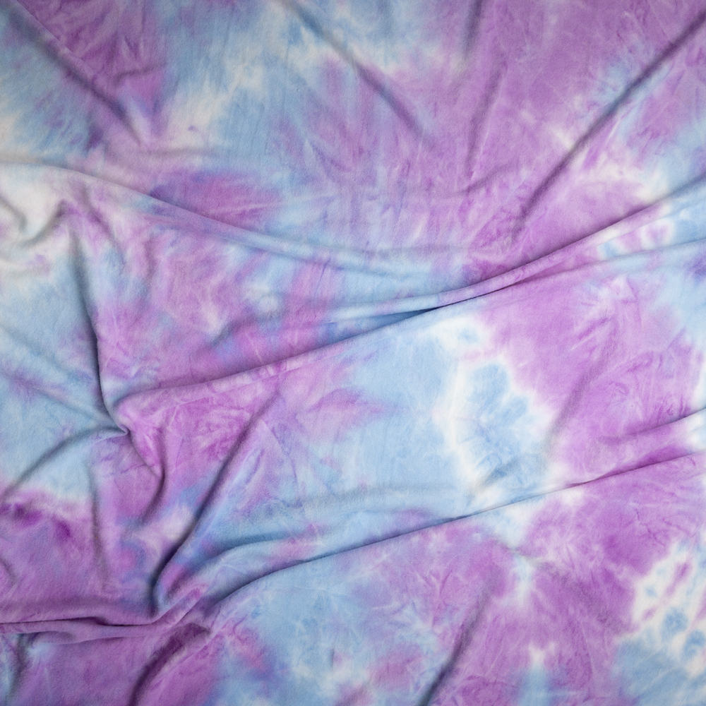 Purple and Blue Tie Dye Stretch Brushed Sweater Knit #26967 Fabric By The Yard - Wide shot