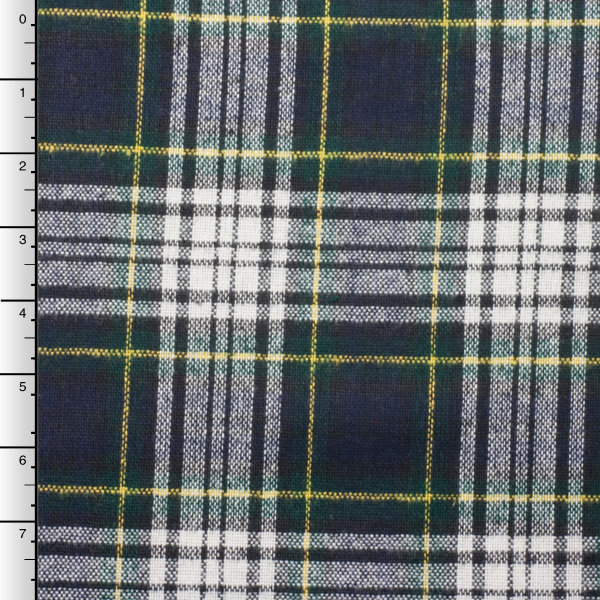 Navy, Green, and White Tartan Plaid Brushed Polyester Suiting