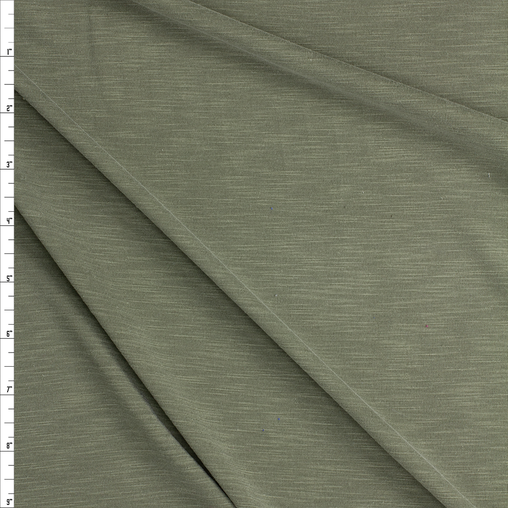 Olive Green Sand Washed Slubbed Poly/Modal Knit Fabric By The Yard