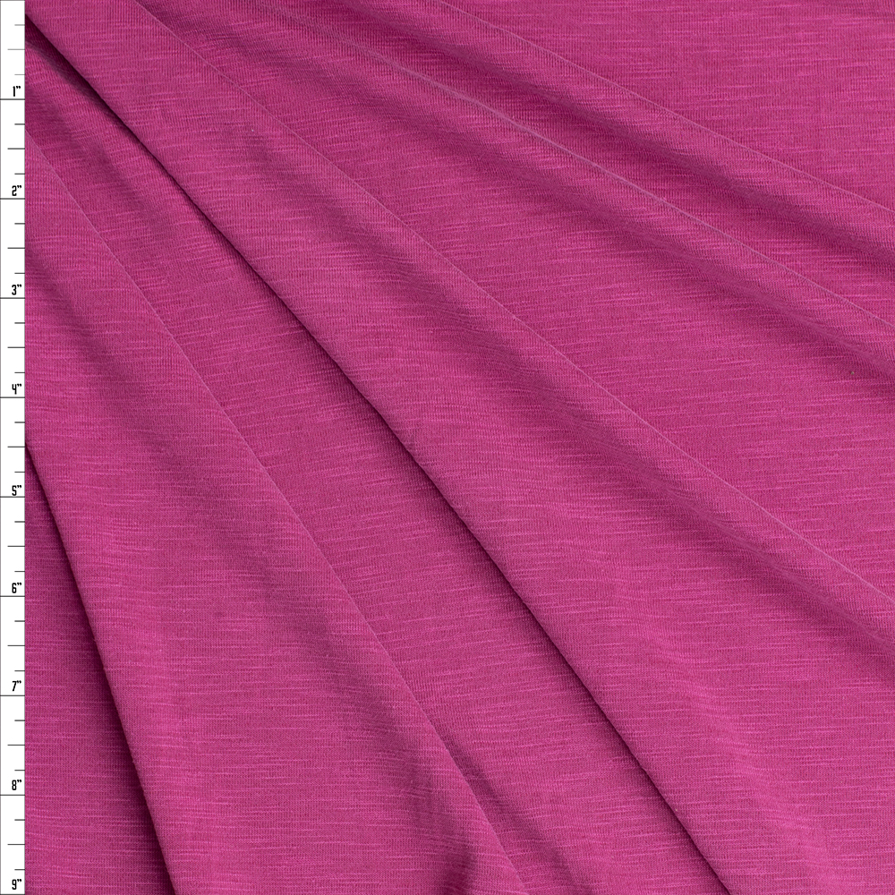 Magenta Sand Washed Slubbed Poly/Modal Knit Fabric By The Yard