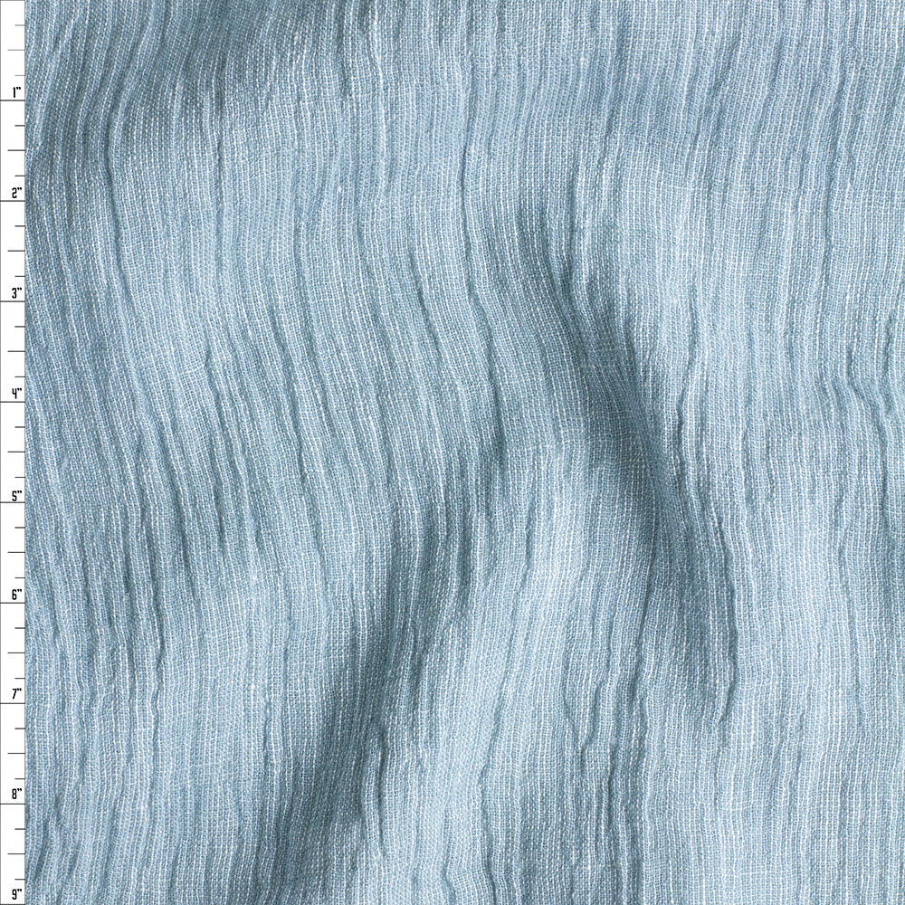 Dusty Sky Blue Crinkle Texture Linen Fabric By The Yard