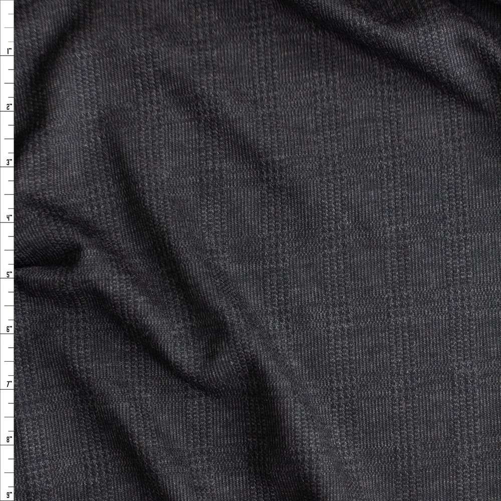 Charcoal Glen Plaid Lightweight Wool Sweater Knit Fabric By The Yard