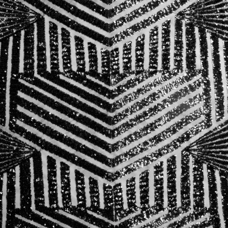 Black Geometric Stretch Micro Sequin Fabric