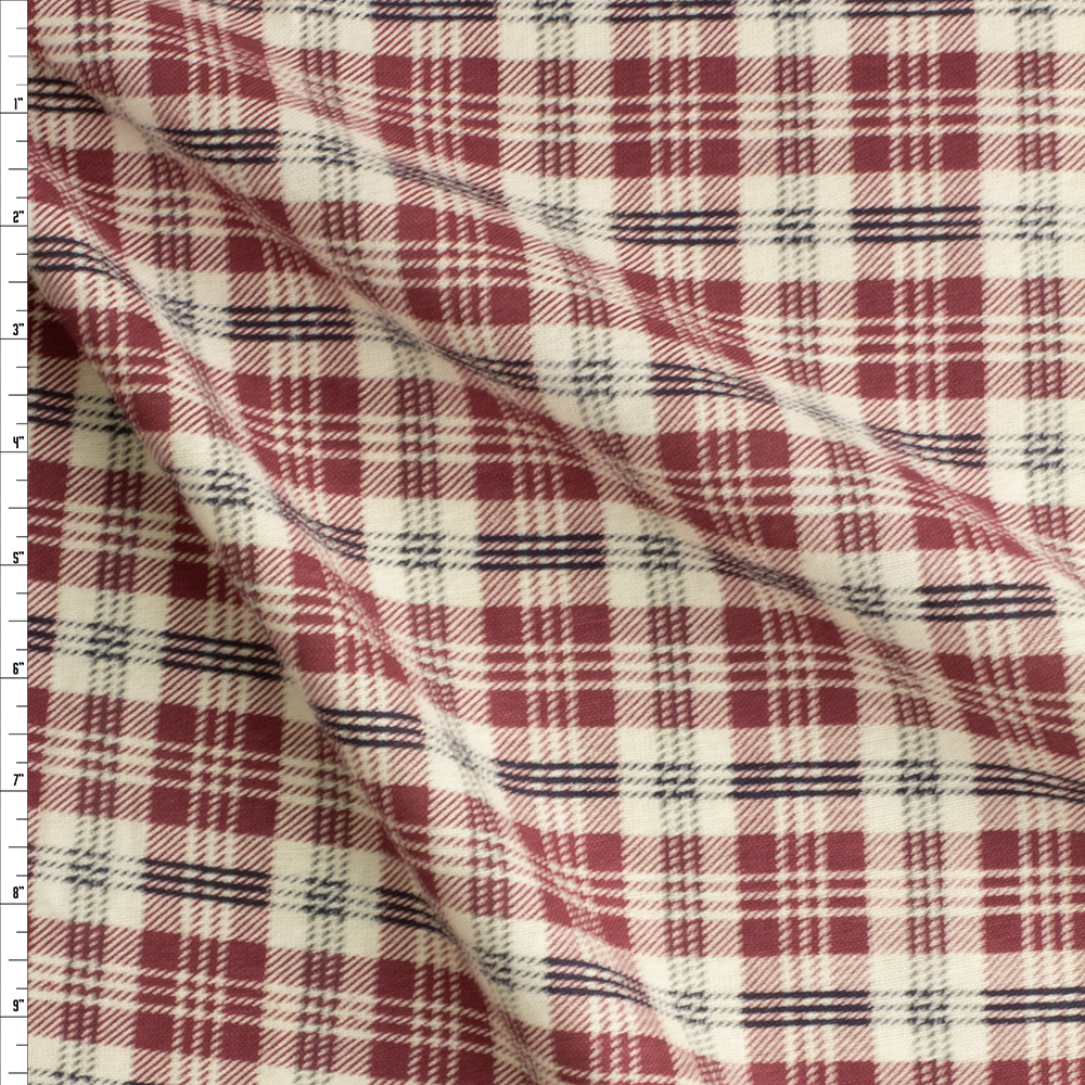 Pink And Navy Plaid On Ivory Cotton Muslin Fabric By The Yard