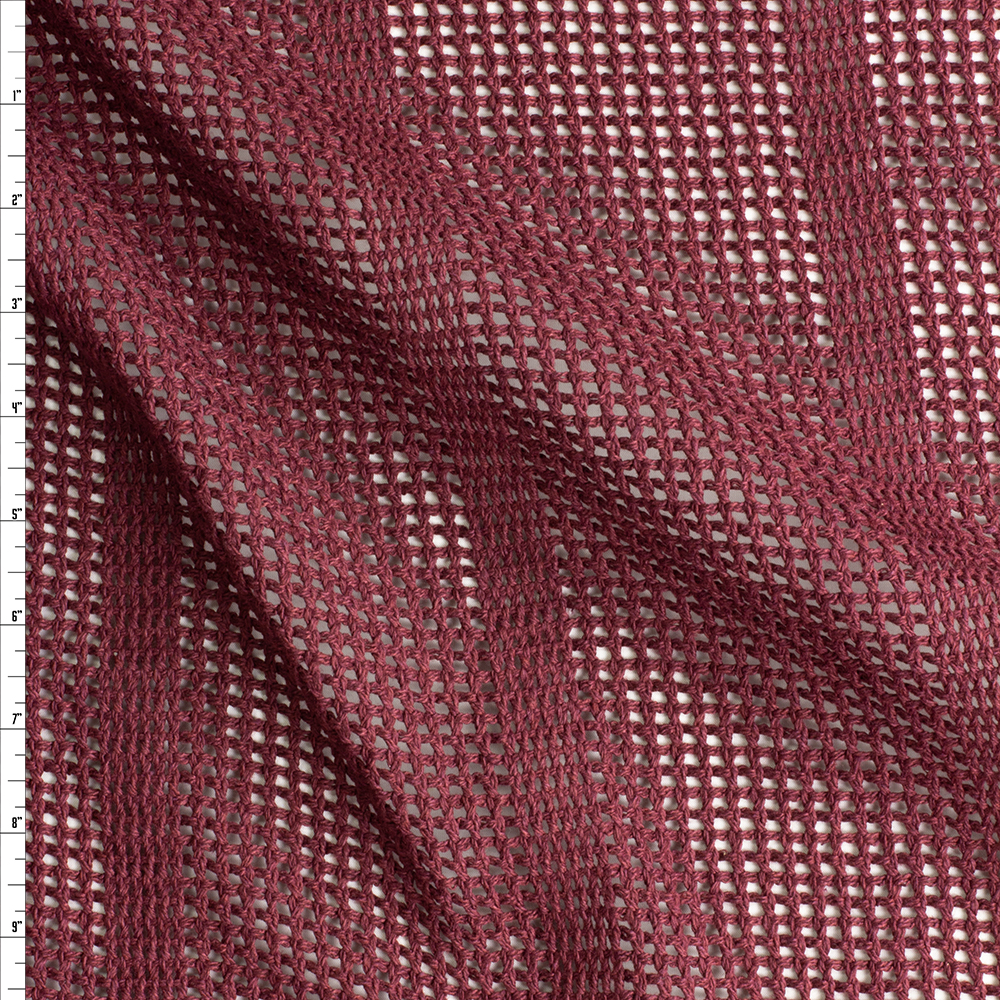 Burgundy Vertical Striped Heavy Rustic Net Fabric By The Yard