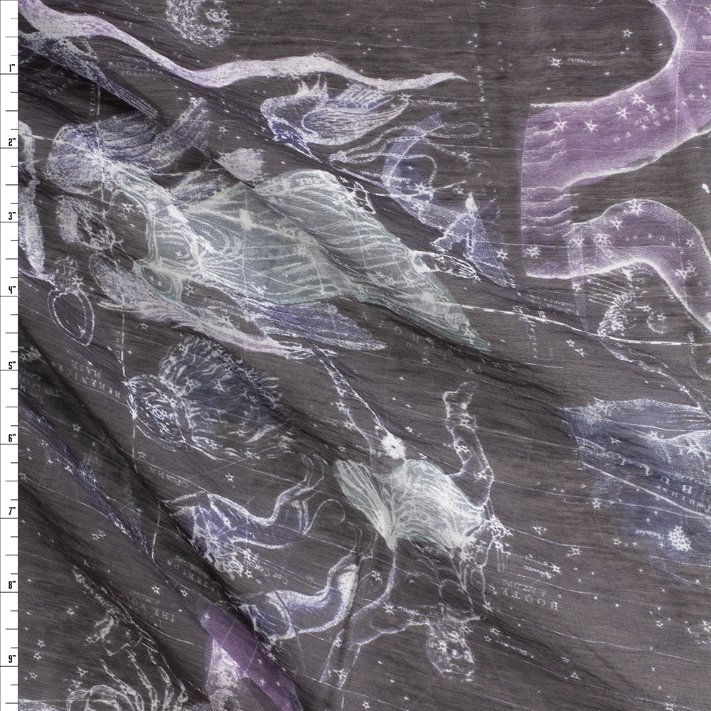 Zodiac Star Maps Black Organza Fabric By The Yard