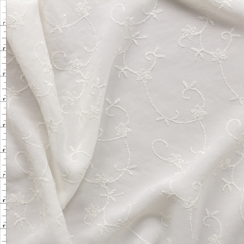 Offwhite Floral Embroidered Georgette Fabric By The Yard