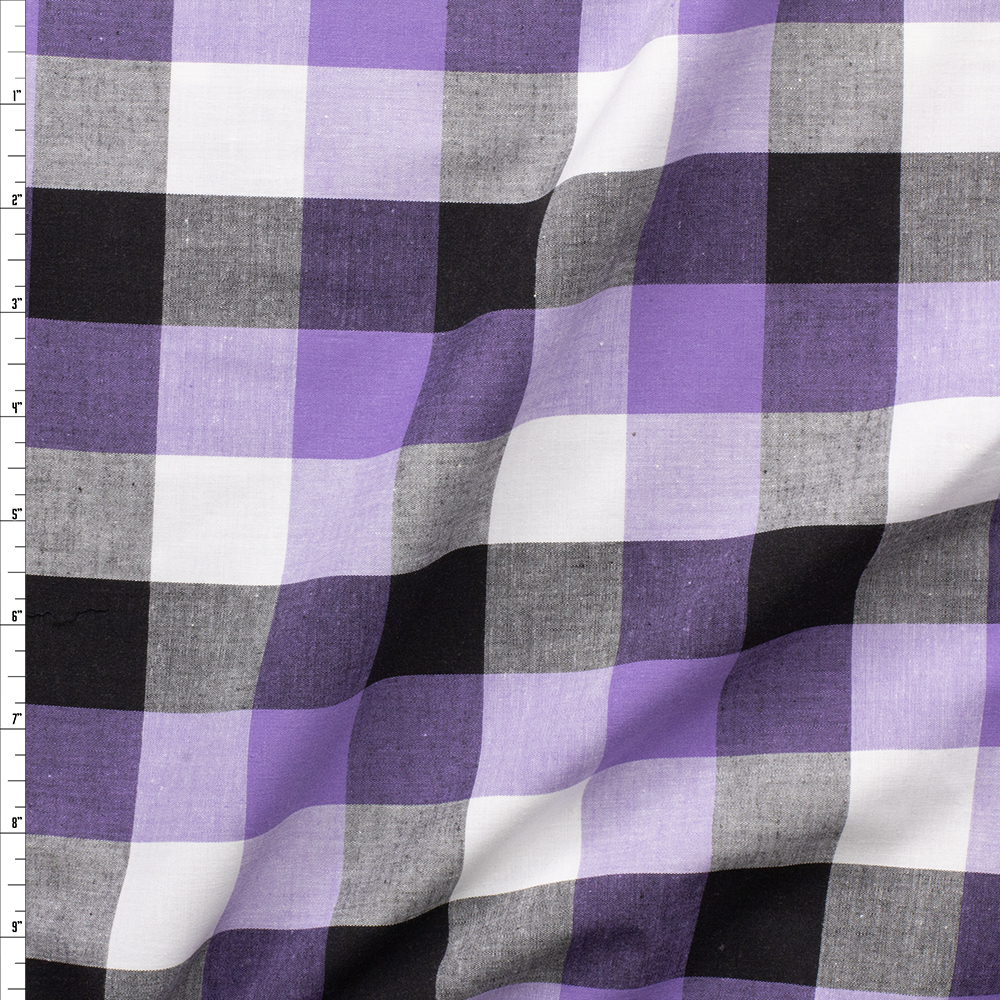 Purple, White, And Black Plaid Cotton Shirting #27433 Fabric By The Yard