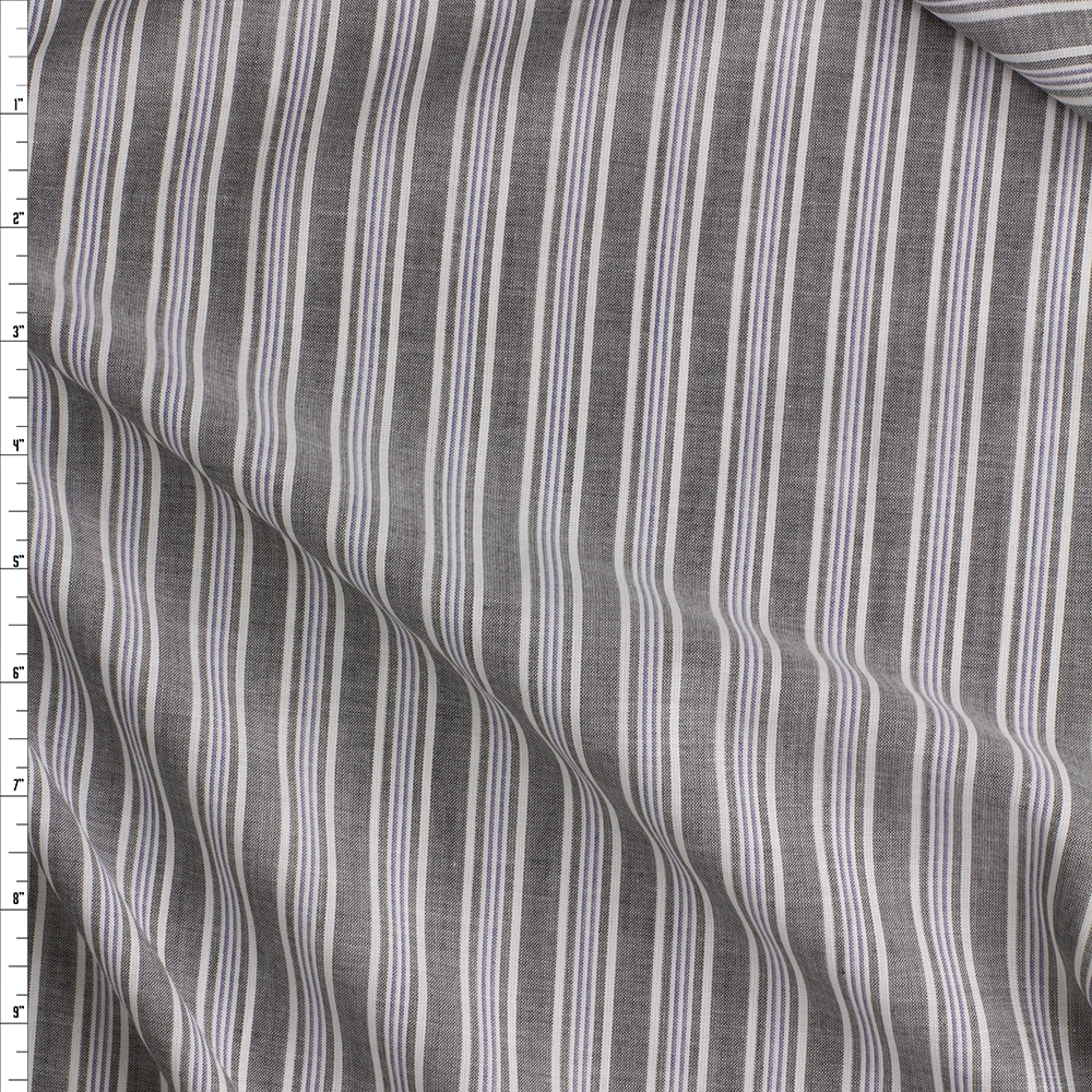 Charcoal And White Vertical Stripe Cotton Chambray Fabric By The Yard