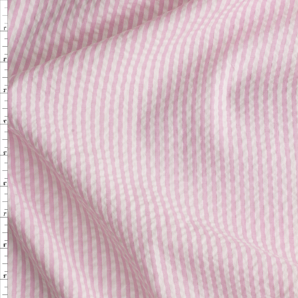 Pink And White Vertical Stripe Seersucker #27445 Fabric By The Yard