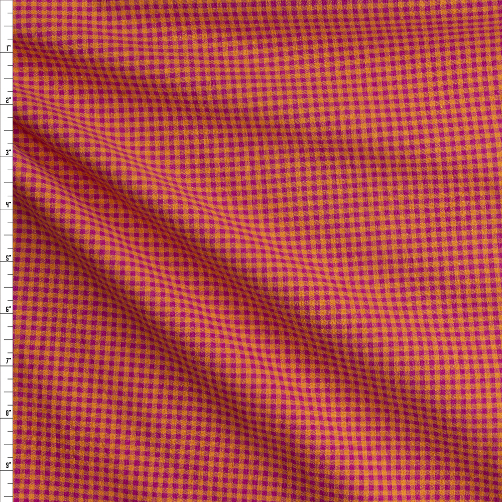 Orange And Hot Pink Mini Gingham Stretch Seersucker Fabric By The Yard