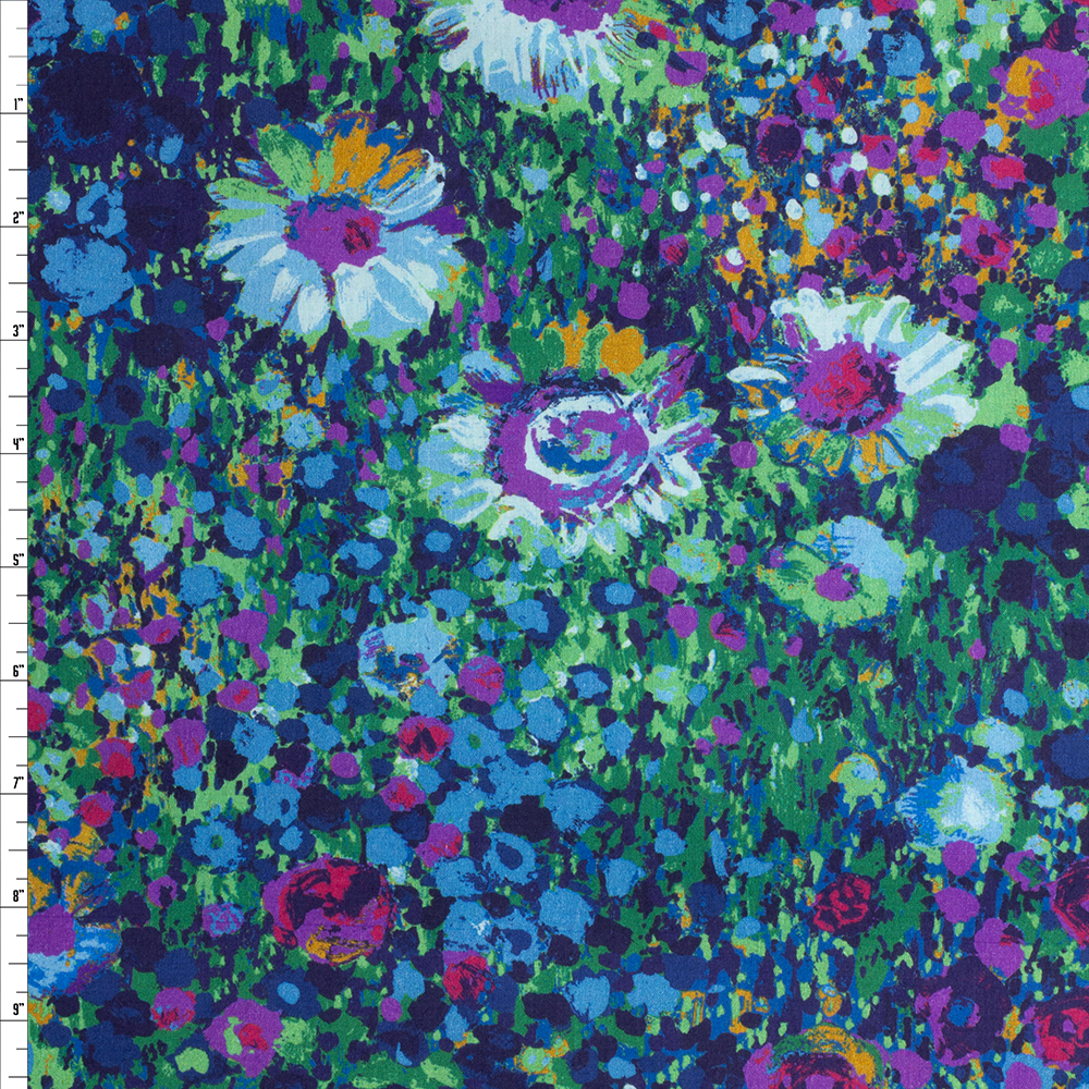 Navy Painterly Petals Lawn From Robert Kaufman #27454 Fabric By The Yard