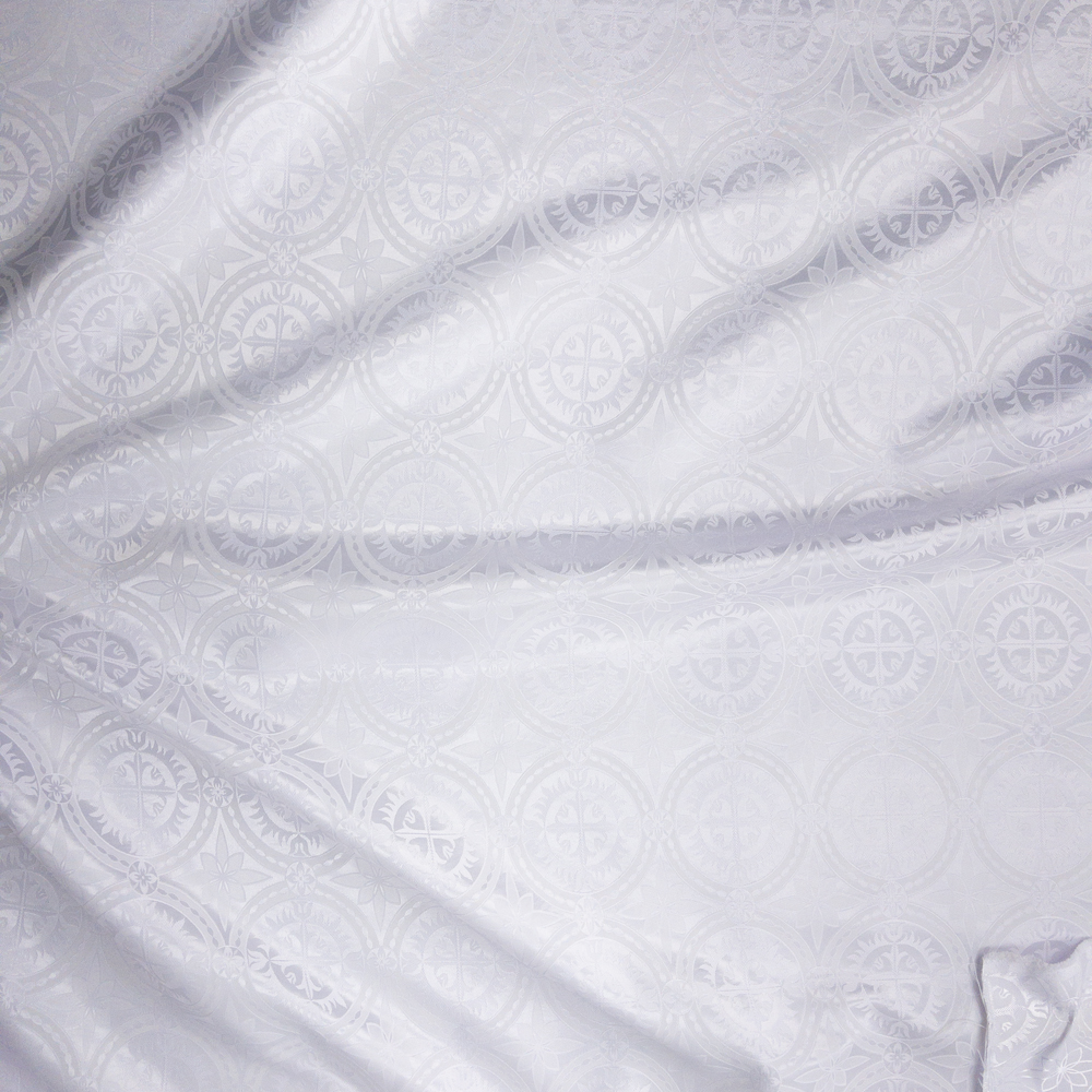 White Cross Medallion Brocade #27514 Fabric By The Yard - Wide shot