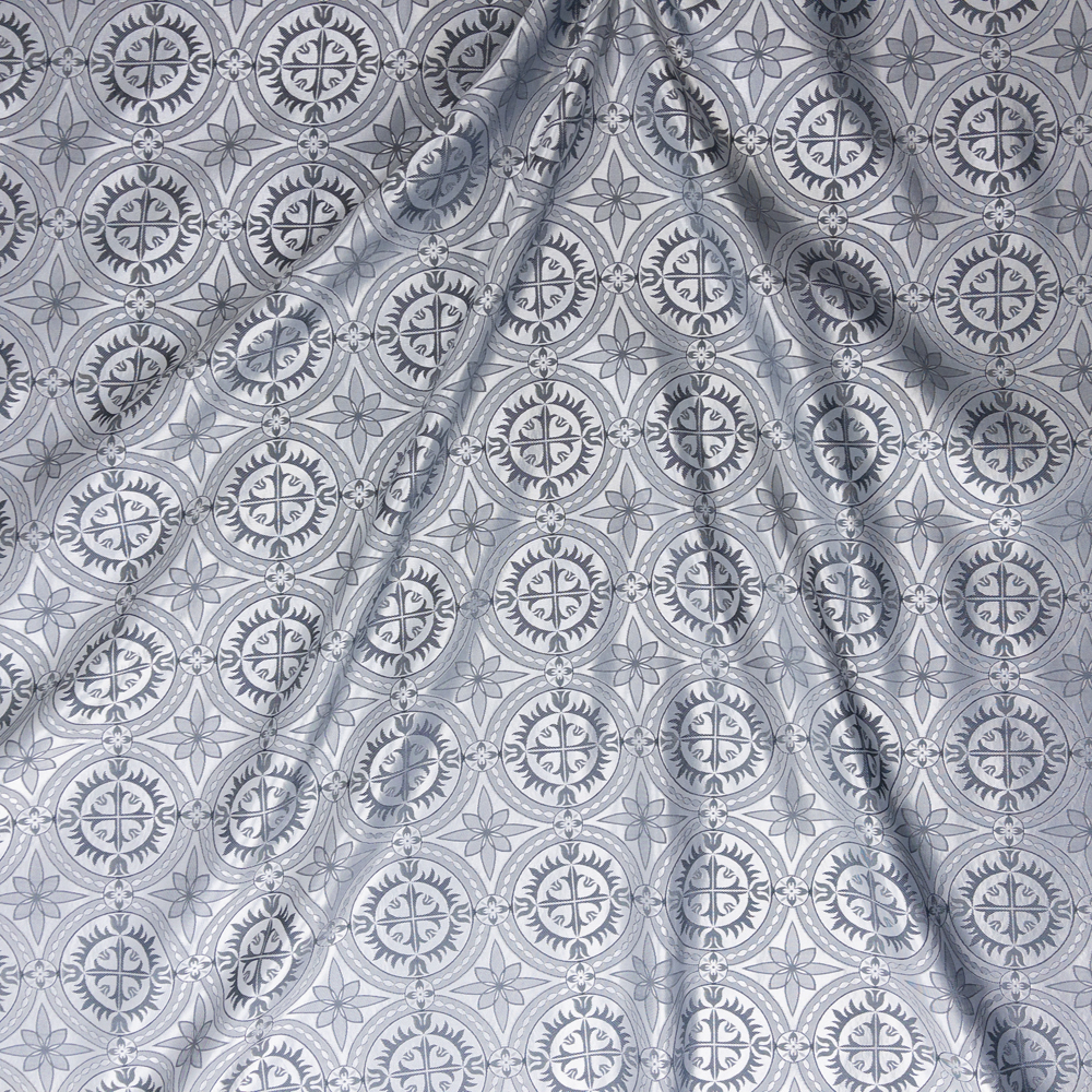 Silver Cross Medallion Brocade #27515 Fabric By The Yard - Wide shot