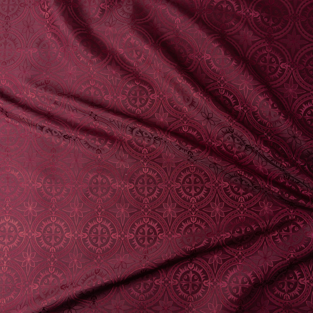 Wine Cross Medallion Brocade #27517 Fabric By The Yard - Wide shot