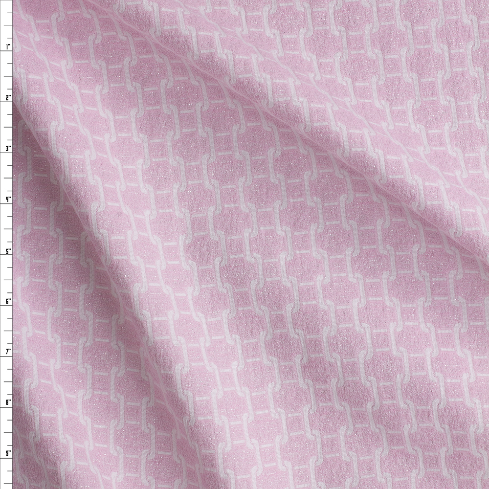 Pink And Metallic Silver Linked Chains Designer Brocade #27521 Fabric By The Yard - Wide shot