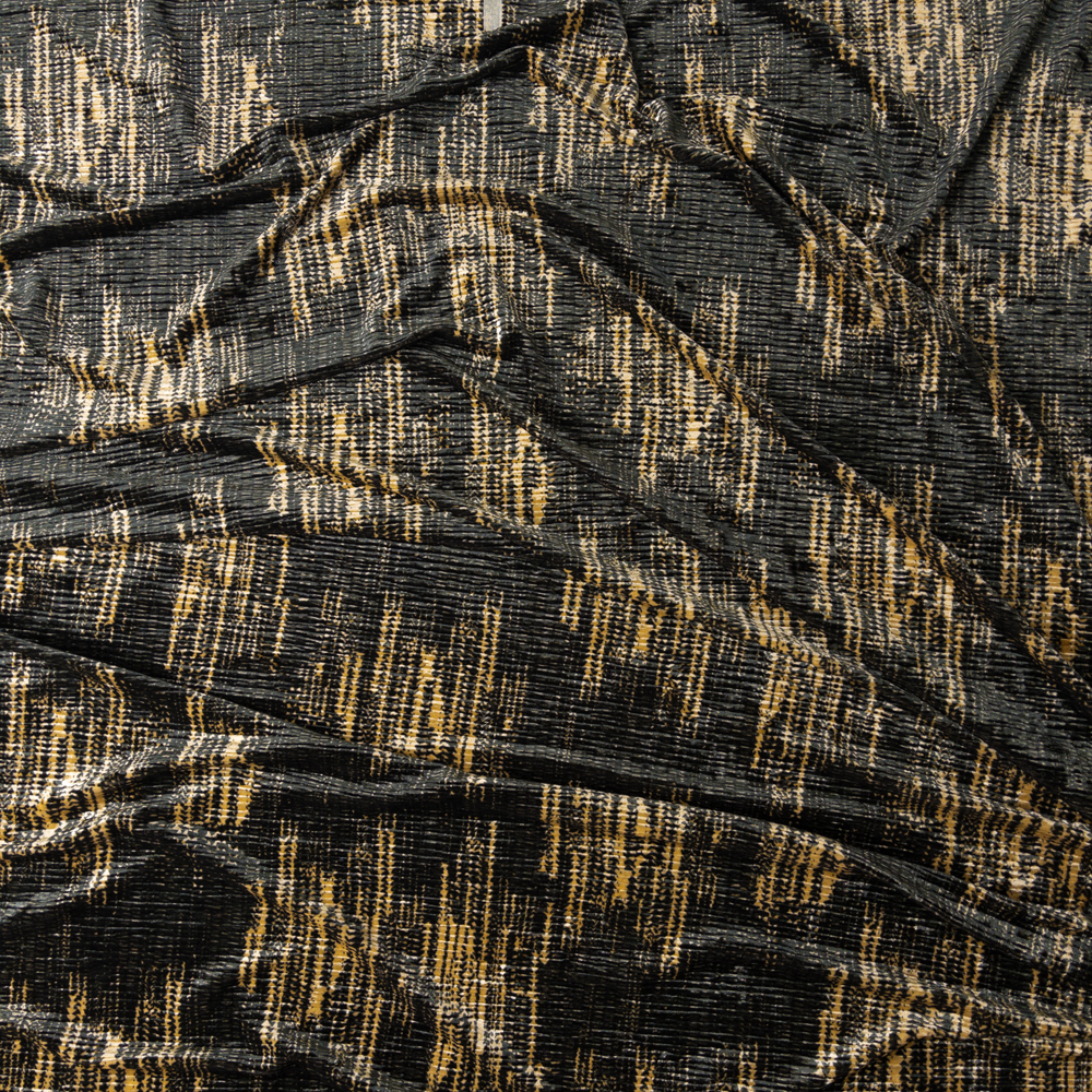 Black, Caramel, And Charcoal Grunge Designer Crinkle Stretch Velvet Fabric By The Yard - Wide shot