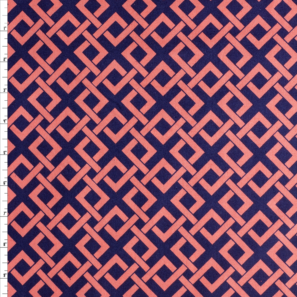 Red Navy Key Weave Cotton Novelty Print #27736 Fabric By The Yard