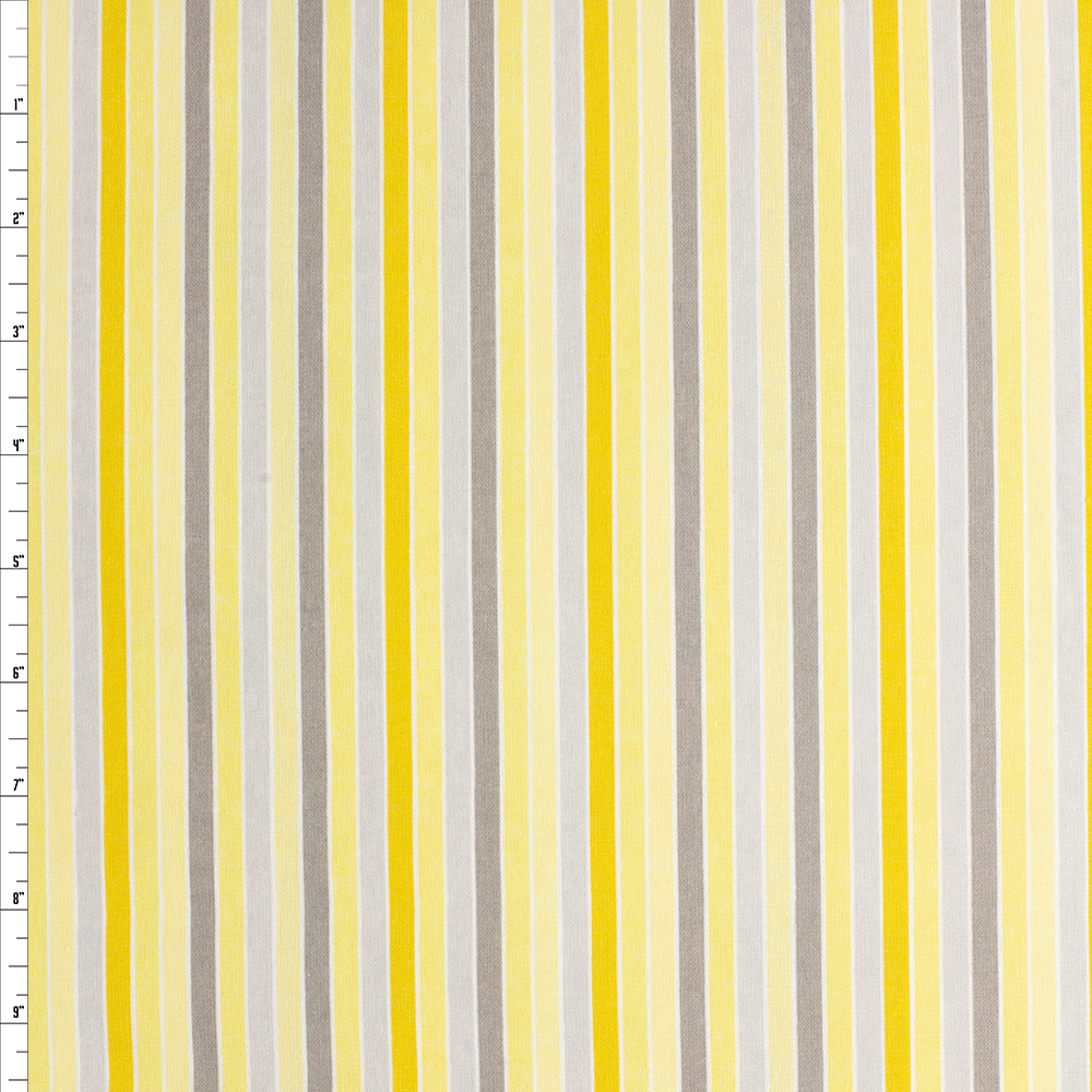 Yellow, Grey, And White Stripe Cotton Novelty Print #27757 Fabric By The Yard