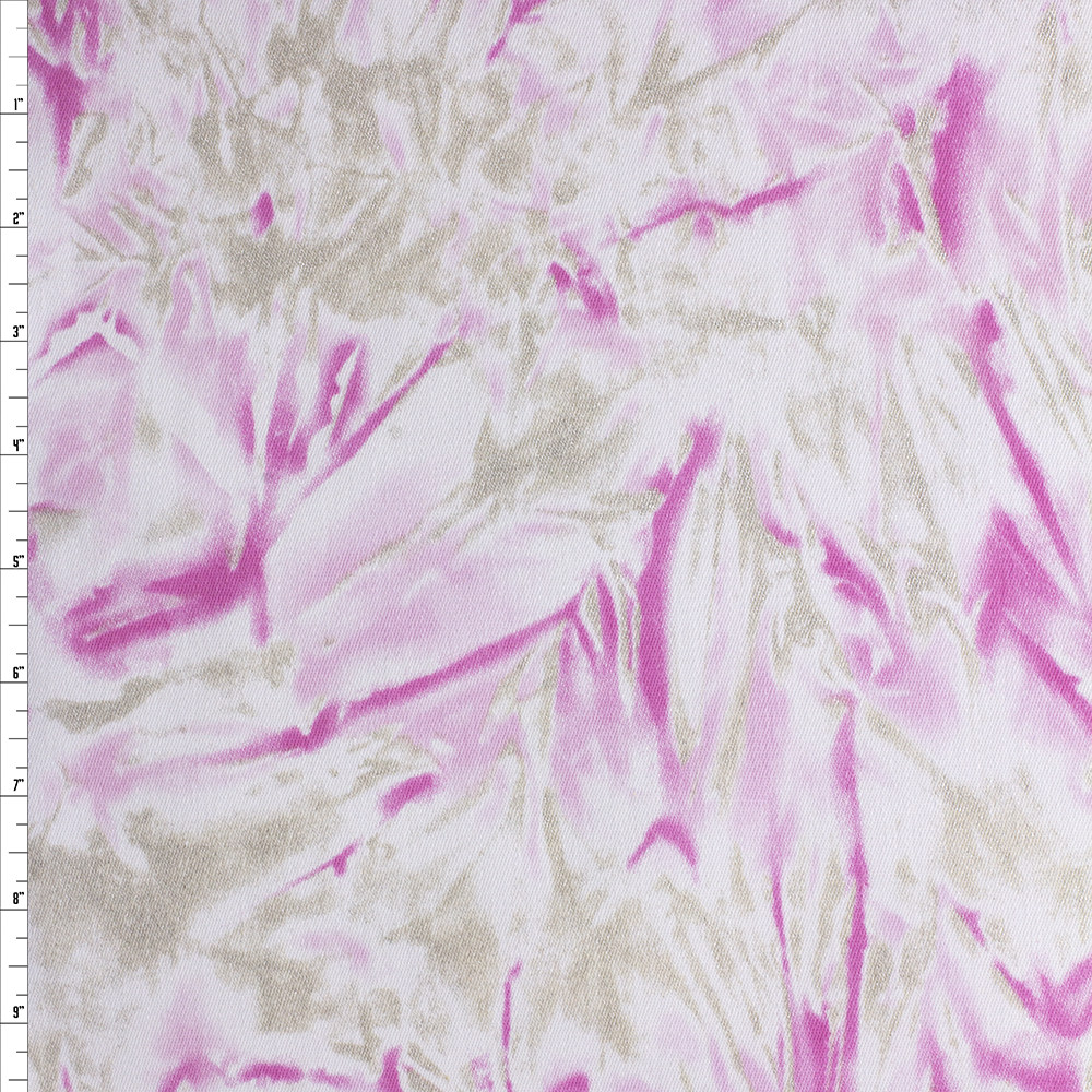 Pink And Metallic Gold Tie Dye On White Stretch Twill #27824 Fabric By The Yard