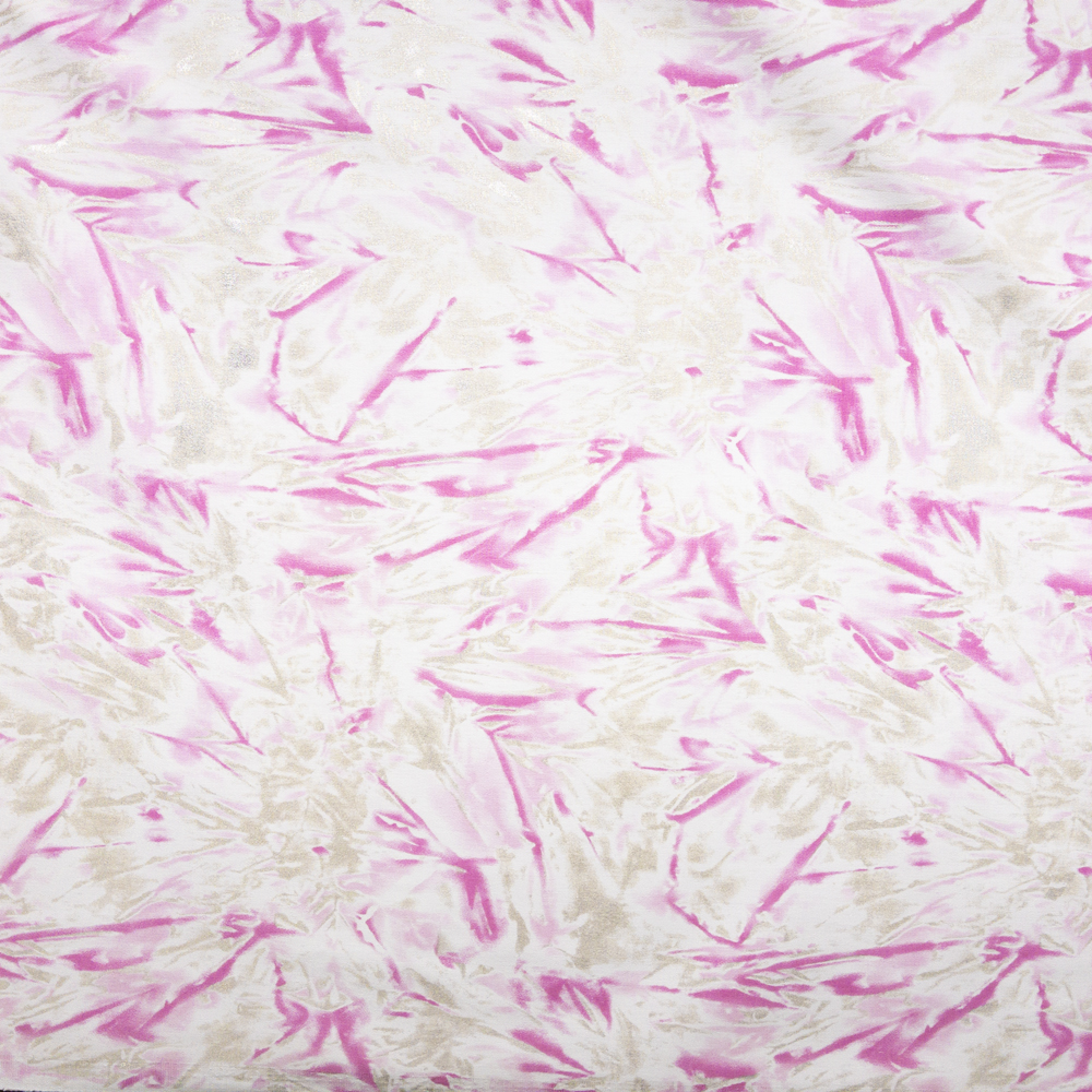 Pink And Metallic Gold Tie Dye On White Stretch Twill #27824 Fabric By The Yard - Wide shot