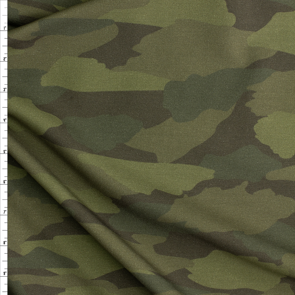 Olive Camouflage Trainer’s French Terry By Robert Kaufman #27930 Fabric By The Yard