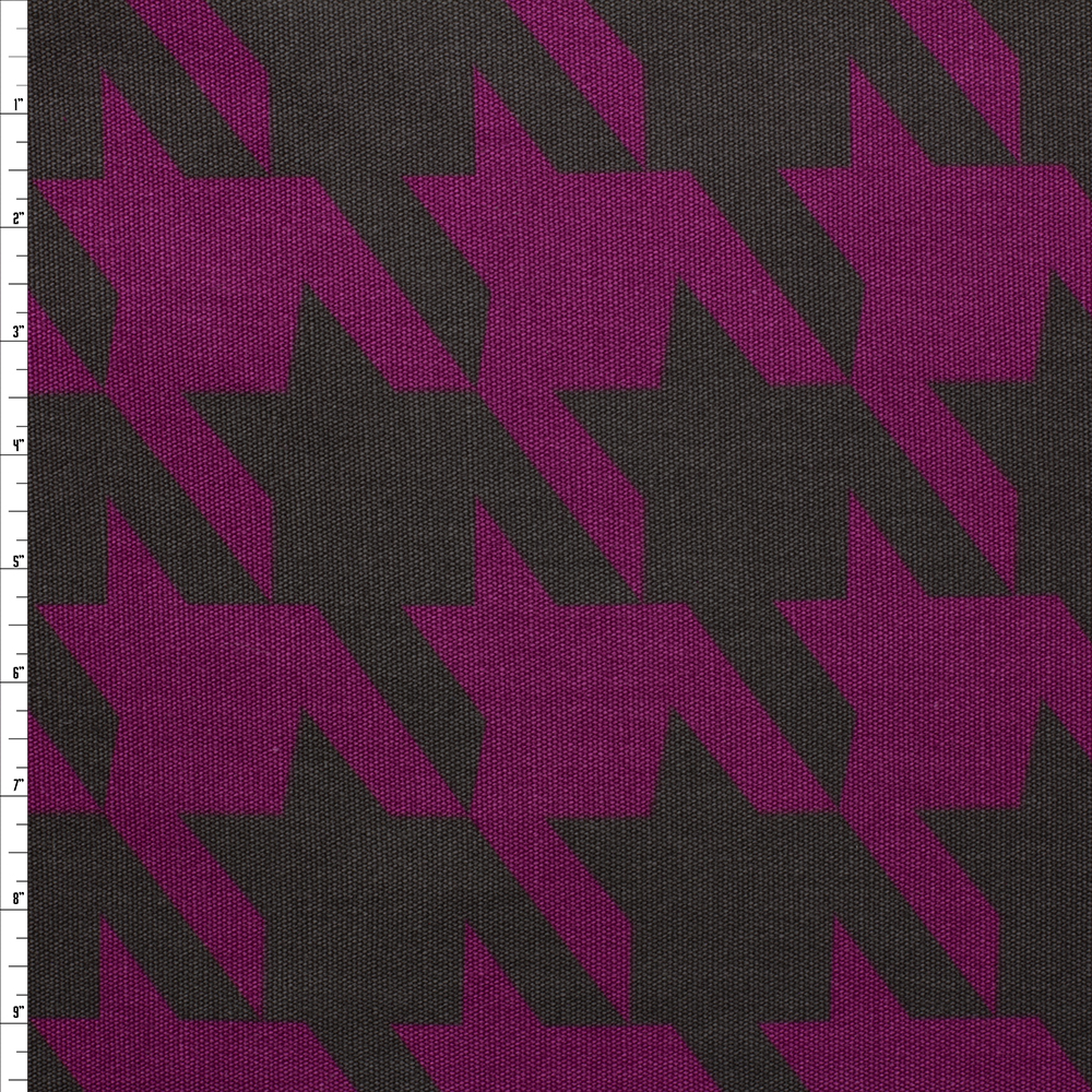 Plum And Black Jumbo Houndstooth Cotton Canvas Print #27933 Fabric By The Yard