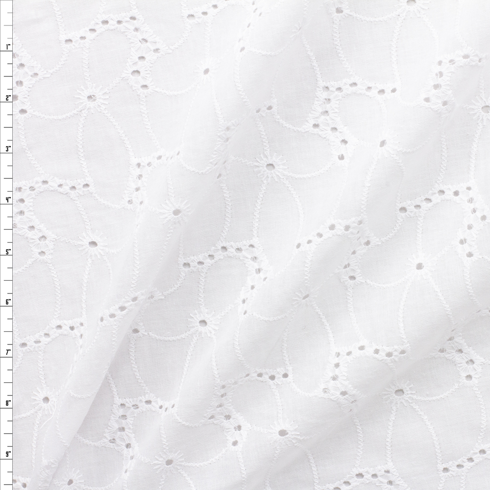 White Layered Floral Cotton Eyelet #28061 Fabric By The Yard