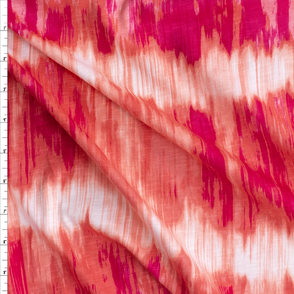 Hot Coral Streak Stripe Tie Dye Rayon/Spandex Jersey #28074 Fabric By The Yard