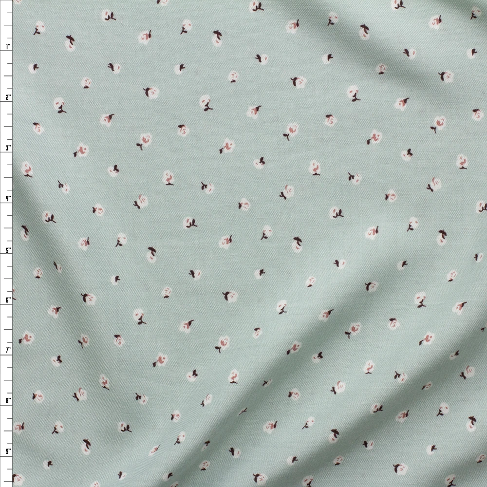 Offwhite Mini Tossed Floral On Sage Rayon/Challis #28086 Fabric By The Yard