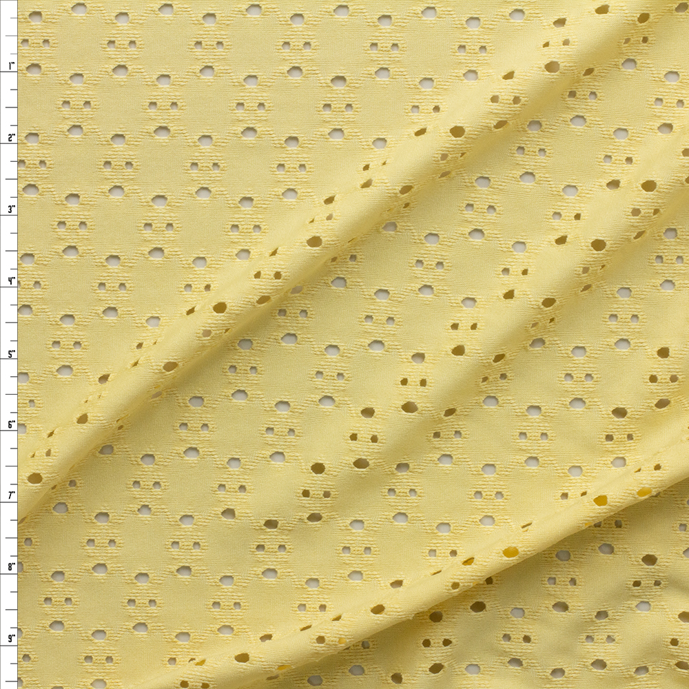 Light Yellow Poly/Spandex Eyelet Knit #28101 Fabric By The Yard