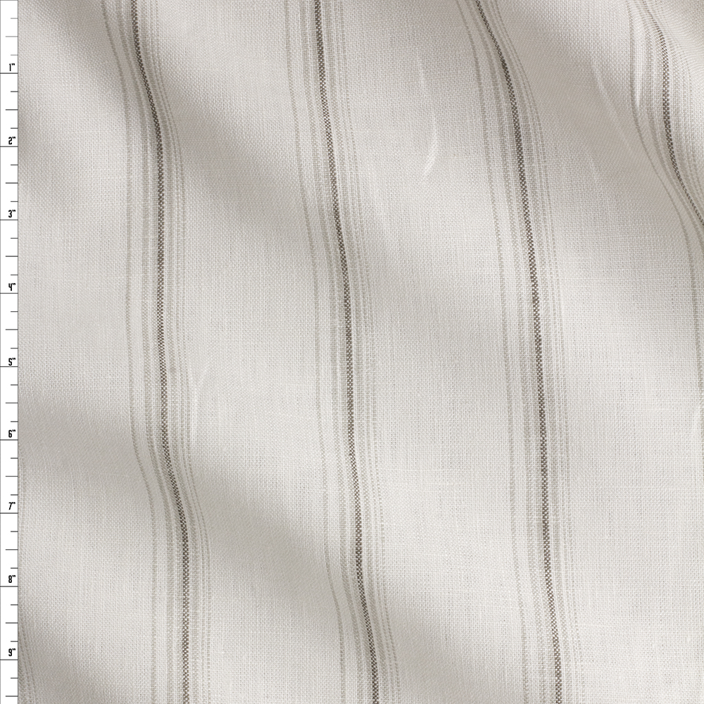 Taupe, Khaki, And Offwhite Vertical Stripe Midweight Linen #28103 Fabric By The Yard