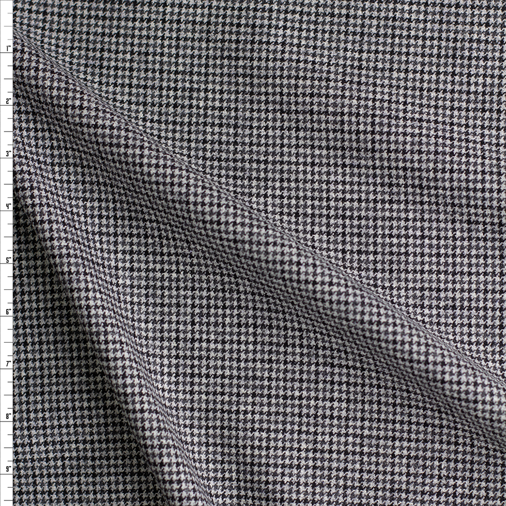 Charcoal Houndstooth Plaid Brushed Wool Suiting #28158 Fabric By The Yard
